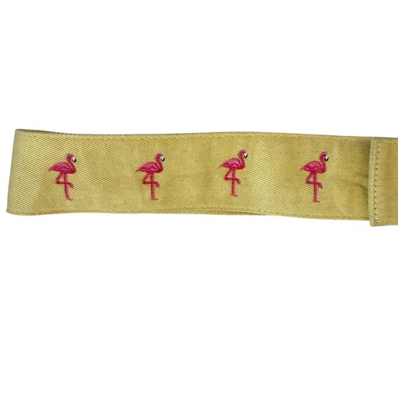 J. Crew yellow belt with pink flamingos and a silver buckle size M/L - Picture 1 of 8